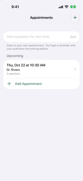 Appointments screen