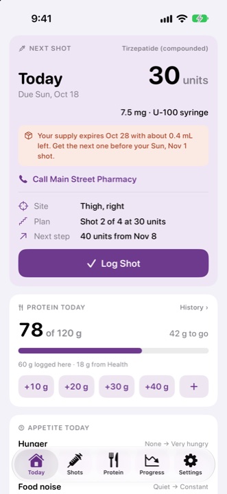 Today screen in the Plum highlight color