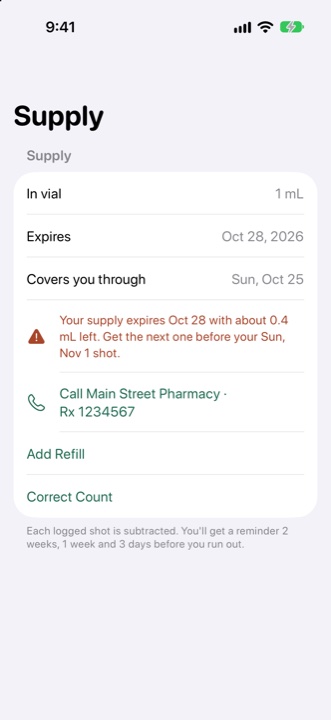 Supply with expiry and refill warning